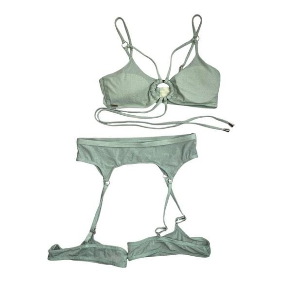 Flole shimmer mint green top and garter gold Medium NO BOTTOMS only top & garter - Picture 2 of 6
